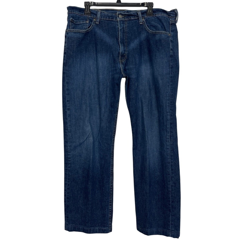 Levis 505 Regular Straight 38x30 Cotton Stretch Medium Wash Denim Blue Jeans Zip